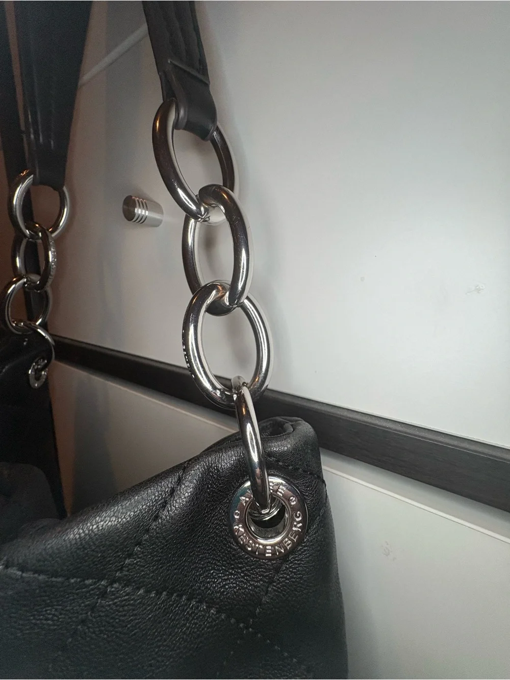 Aimee Kestenberg Black Quilted Leather Shoulder Bag with Chain Rings